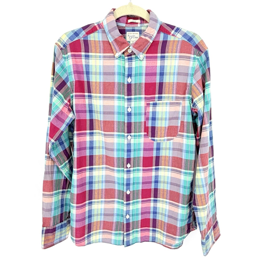 J.Crew Slim Indian Madras Plaid Shirt Men M Lightweight Cotton Preppy Heritage
